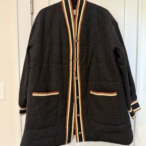 Tuckernuck Black Quilted Varsity Jacket with Striped Trim